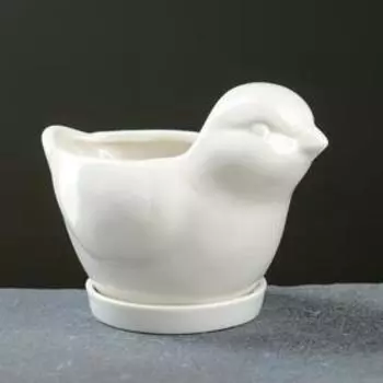 Горшок для цветов «Птичка», 250 мл, 128.5 см, керамика, с поддоном, белый