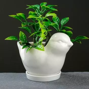 Горшок для цветов «Птичка», 250 мл, 128.5 см, керамика, с поддоном, белый