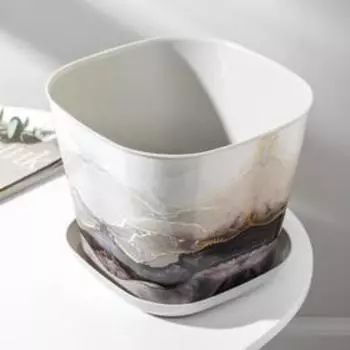 Горшок для цветов с поддоном «Мрамор», 5 л, пластиковый, светло-серый