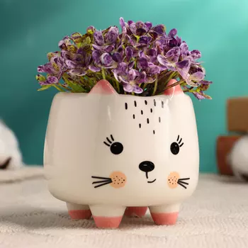 Горшок для цветов «Счастливый котик», 888 см, керамика, белый
