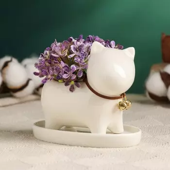 Горшок для цветов «Щенок» керамический, с поддоном, 150 мл, 1169 см, белый