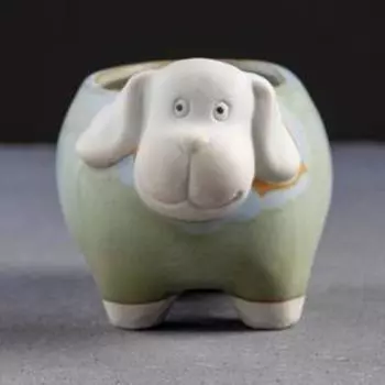 Горшок для цветов «Лаки Собачка» керамический, 250 мл, 1198 см, зелёный