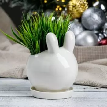 Горшок для цветов «Зайчик», 270 мл, 11810 см, керамика, с поддоном, белый