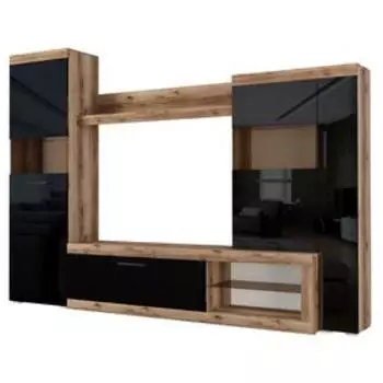 Гостиная БАСТОН 2805х2000х400 Дуб делано/Черный глянец