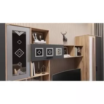 Гостиная Белла с шкафом и комодом, 3200х470х2120, Графит/Дуб крафт