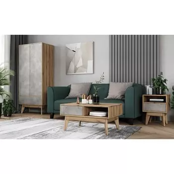 Гостиная «Хелен 6», шкаф-витрина, тумба ТВ, тумба, цвет дуб вотан / бетон чикаго