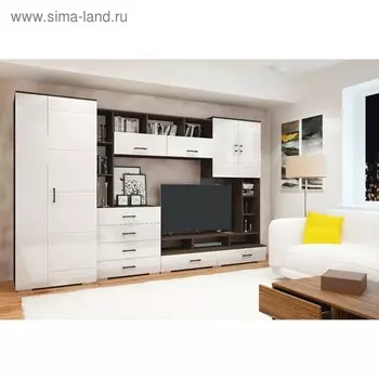 Гостиная «Коста», МДФ, без зеркал, цвет венге, белый глянец