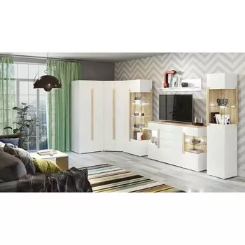 Гостиная «Куба 5», шкаф-витрина, шкаф, угловой шкаф, витрина, дуб сонома / белый