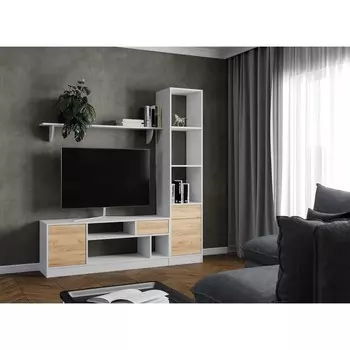 Гостиная Лена 5 1600х360х1910 белый шагрень/дуб сонома