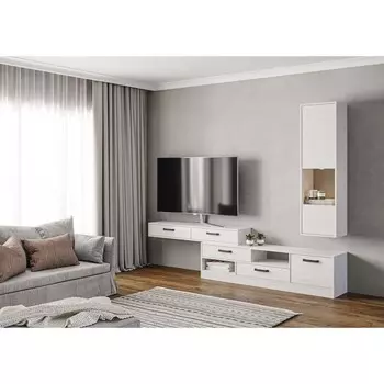 Гостиная Лена-6 2562х360х2411 белый брилл/белый глянец