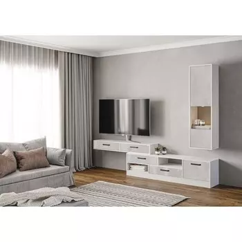 Гостиная Лена-6 2562х360х2411 белый брилл/камень бетон