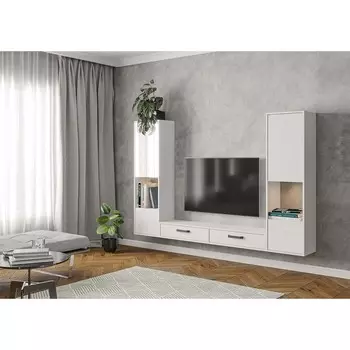 Гостиная Лена-9 2182х296х1382 белый брилл/белый гл.