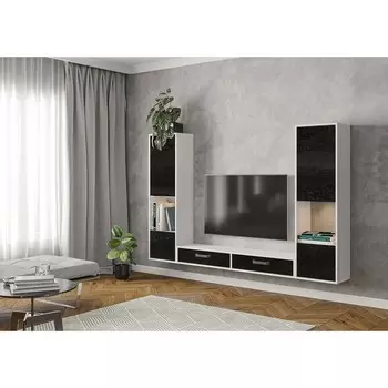 Гостиная Лена-9, 2182х296х1382, Белый брилл/Камень уголь