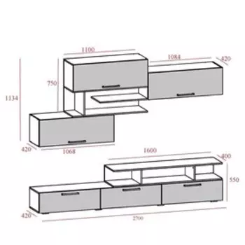 Гостиная Лиана 2700х420х2100, Дуб сонома/Белый