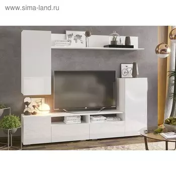 Гостиная Лия МДФ, 2130х1680х350, Белый/Белый глянец