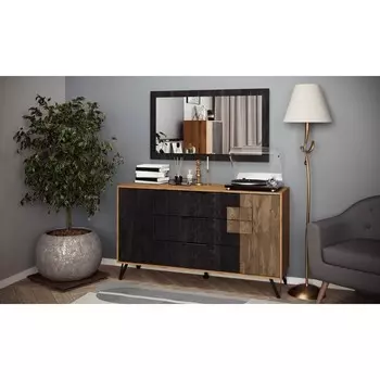 Гостиная «Макао 3», комод 4103, зеркало, цвет угольный камень / ржавый камень