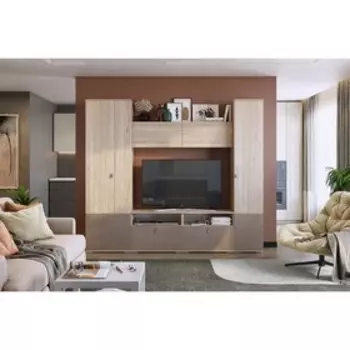 Гостиная «Модерн К25», 2420 × 420 × 2100 мм, цвет дуб мария / бронза