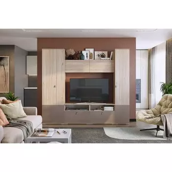 Гостиная «Модерн К25», 2420 × 420 × 2100 мм, цвет дуб мария / бронза