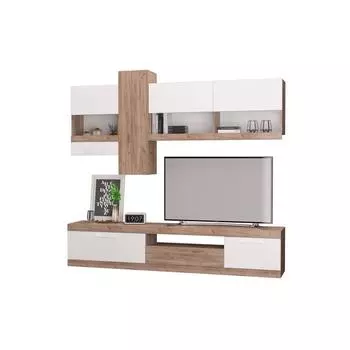 Гостиная "Невада" 2455х493х2234 ЛДСП дуб крафт табак/белый