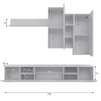 Гостиная подвесная «Глэйс», 21084361757 мм, цвет ЛДСП белый бриллиант/МДФ монте белый