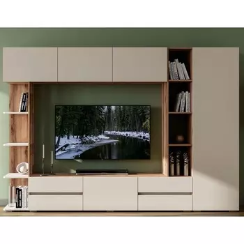 Гостиная комплект «Веста», с шкафами, с полками, 28004501956 мм, цвет сатин делано/дуб тёмный