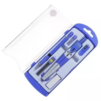 Готовальня, 6 предметов: циркуль, точилка, грифель, ластик, карандаш механический 0.5 мм, грифель НВ 0.5 мм, в пластиковом пенале