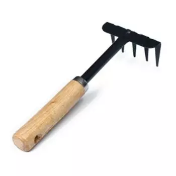 Малые прямые грабли, 5 зубцов, длина 31 см, металл, деревянная ручка, Greengo