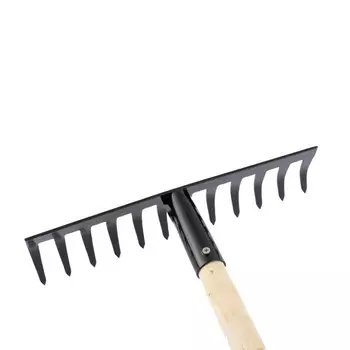 Грабли прямые, прямой зубец, 12 зубцов, сталь, деревянный черенок, 1 сорт