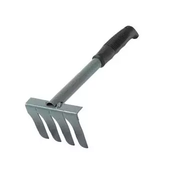 Малые прямые грабли, 4 витых зубцов, длина 39 см, металл, металлическая ручка