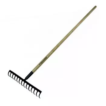 Грабли прямые, прямой зубец, 14 зубцов, металлические, деревянный черенок