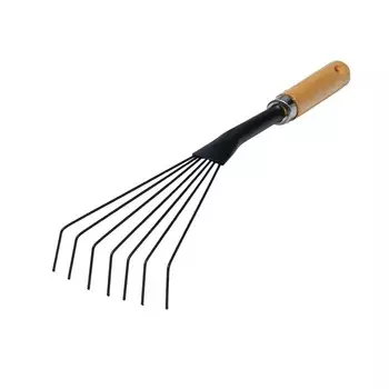 Малые веерные грабли Greengo для сада, проволочные, 7 зубцов, длина 39,5 см, металл, деревянная ручка