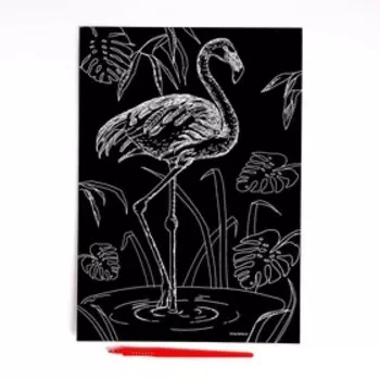 Гравюра «Фламинго» с металлическим эффектом, золото, А4