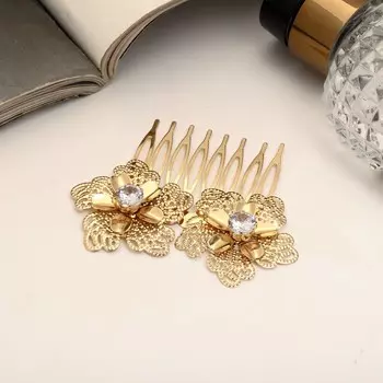 Гребень для волос QF «Либерти», горный цветок двойной, 56.5 см, золото