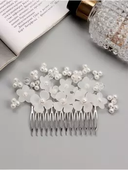 Гребень для волос QF «Эмилия», цветочный, 116 см, белый