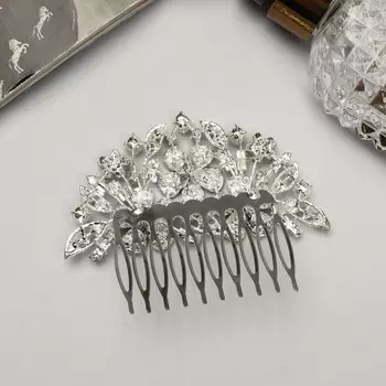 Гребень для волос QF «Сафьян», цветы, 78 см, серебро