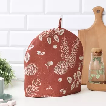 Грелка на чайник Этель "New Year's plants" 2828 см, 100% хлопок, рогожка 186 г/м