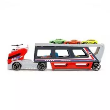 Грузовик - автовоз «Автотрейлер», с прицепом, набор машинок 7 шт., вертолёт