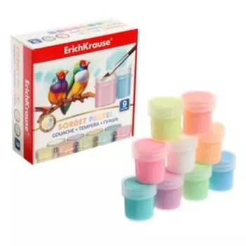 Гуашь 9 цветов х 20 мл, ErichKrause Sorbet Pastel, в картонной упаковке