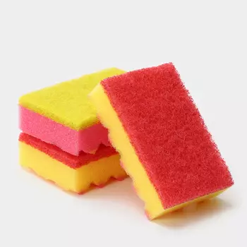 Губка для посуды с чистящим слоем PRIDE, 3 шт., 1006530 мм, МИКС