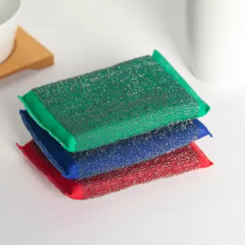 Губка для посуды Доляна, со стальной стружкой, 1291.5 см, МИКС