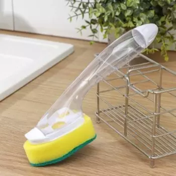 Губка для посуды Доляна, с ручкой дозатором, поролон, абразивное покрытие, 245.58 см