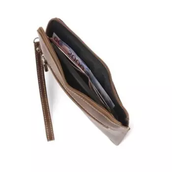 H-600 Портмоне на молнии, отдел для карт(6)/монет/купюр, цвет т.корич. пулап 11х20х1см