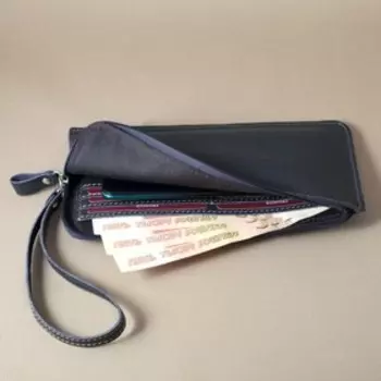 H-600 Портмоне на молнии, отдел для карт(6)/монет/купюр, цвет темно-синий флотер 11х20х1см