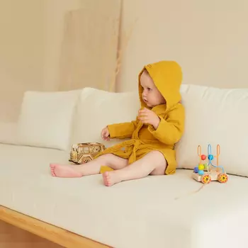 Халат детский муслиновый LoveLife (4 года, рост 104-110 см), горчичный, 100% хлопок, 235 г/м