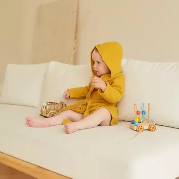 Халат детский муслиновый LoveLife (5 лет, рост 110-116 см), цвет горчичный, 100% хлопок, 235 гр/м2