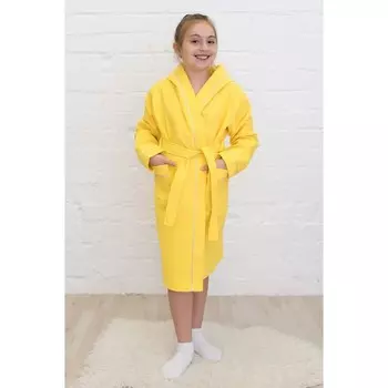 Халат детский с капюшоном, рост 158 см, цвет лимон