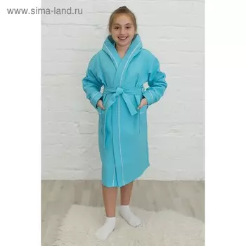 Халат для девочки, рост 146 см, бирюзовый, вафля