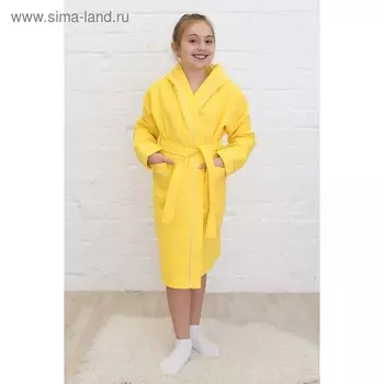 Халат для девочки, рост 152 см, лимонный, вафля