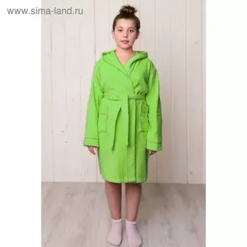 Халат для девочки с капюшоном, рост 116 см, салатовый, махра