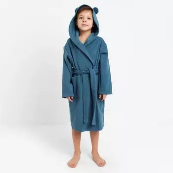 Халат махровый детский Этель «Джентльмен», размер 34 (122-128 см), морская волна